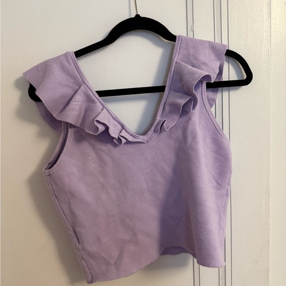 Express body contour purple lavender Lilac Ruffle Sleeveless crop blouse size L - Picture 2 of 4